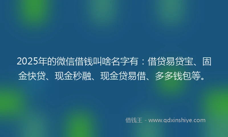 2025年的微信借钱叫啥名字有：借贷易贷宝、固金快贷、现金秒融、现金贷易借、多多钱包等。