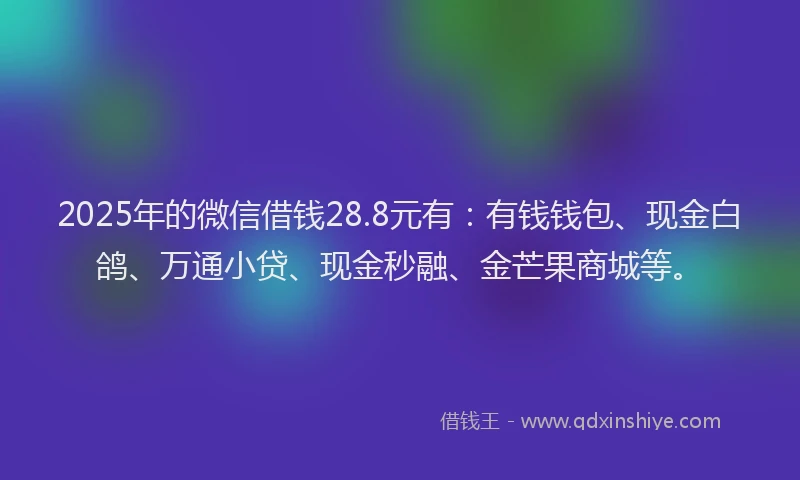 2025年的微信借钱28.8元有：有钱钱包、现金白鸽、万通小贷、现金秒融、金芒果商城等。