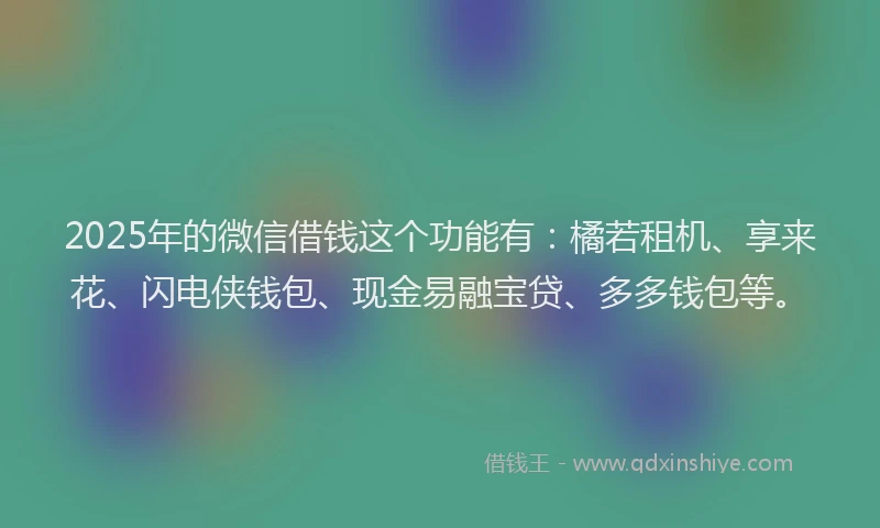2025年的微信借钱这个功能有：橘若租机、享来花、闪电侠钱包、现金易融宝贷、多多钱包等。