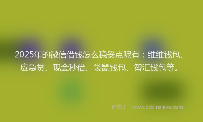 2025年的微信借钱怎么稳妥点呢有：维维钱包、应急贷、现金秒借、袋鼠钱包、智汇钱包等。