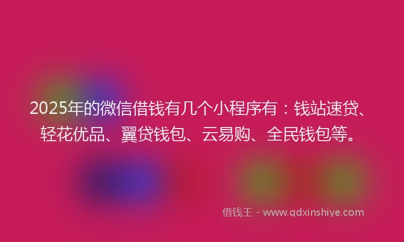 2025年的微信借钱有几个小程序有：钱站速贷、轻花优品、翼贷钱包、云易购、全民钱包等。