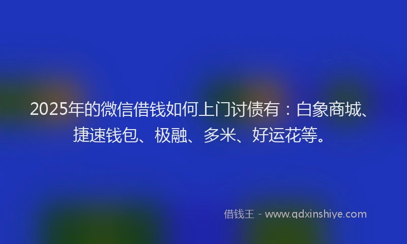 2025年的微信借钱如何上门讨债有：白象商城、捷速钱包、极融、多米、好运花等。