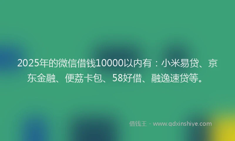 2025年的微信借钱10000以内有:小米易贷、京东金融、便荔卡包、58好借、融逸速贷等。