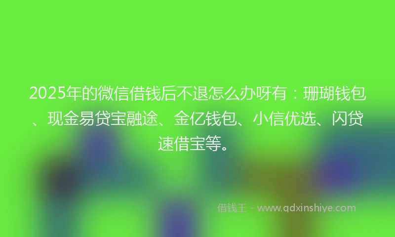2025年的微信借钱后不退怎么办呀有：珊瑚钱包、现金易贷宝融途、金亿钱包、小信优选、闪贷速借宝等。