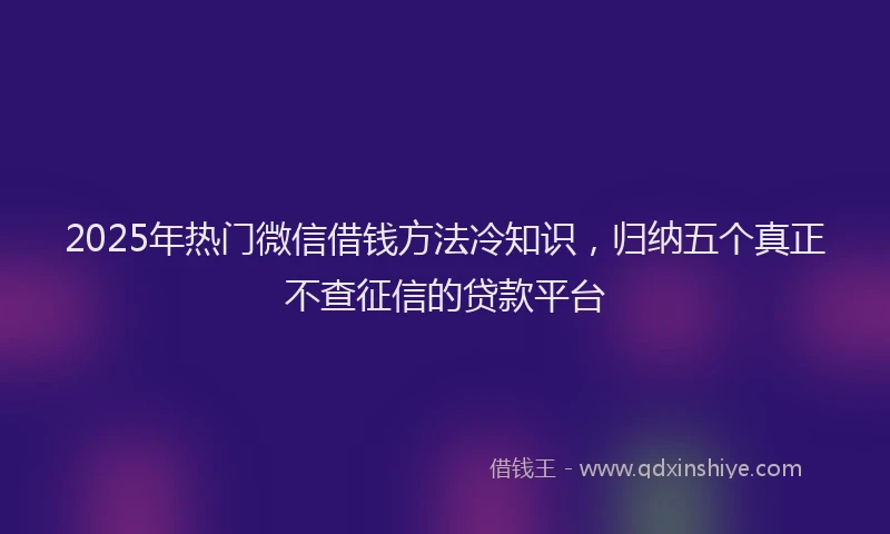 2025年热门微信借钱方法冷知识，归纳五个真正不查征信的贷款平台