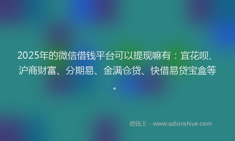 2025年的微信借钱平台可以提现嘛有：宜花呗、沪商财富、分期易、金满仓贷、快借易贷宝盒等。