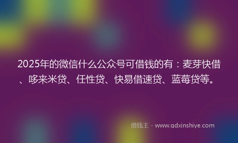 2025年的微信什么公众号可借钱的有：麦芽快借、哆来米贷、任性贷、快易借速贷、蓝莓贷等。