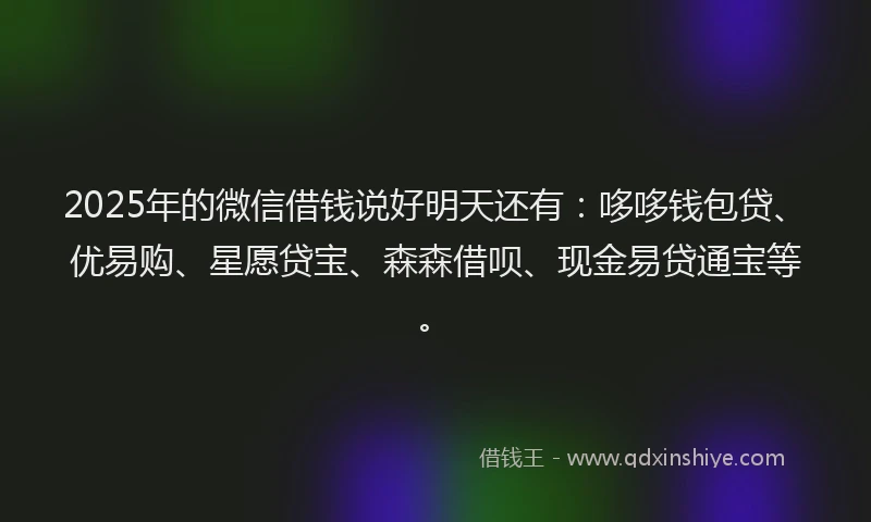 2025年的微信借钱说好明天还有：哆哆钱包贷、优易购、星愿贷宝、森森借呗、现金易贷通宝等。