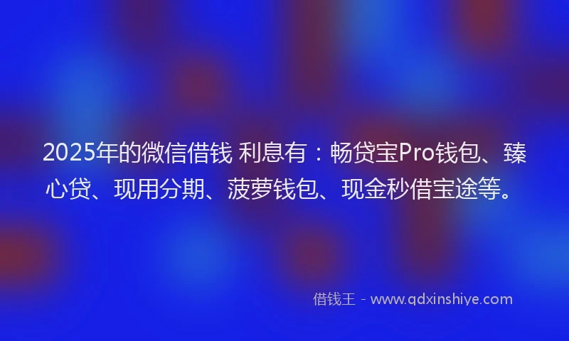2025年的微信借钱 利息有：畅贷宝Pro钱包、臻心贷、现用分期、菠萝钱包、现金秒借宝途等。