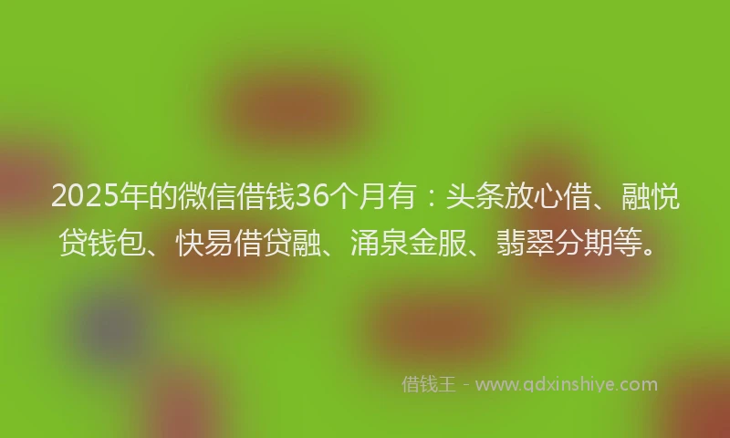 2025年的微信借钱36个月有：头条放心借、融悦贷钱包、快易借贷融、涌泉金服、翡翠分期等。