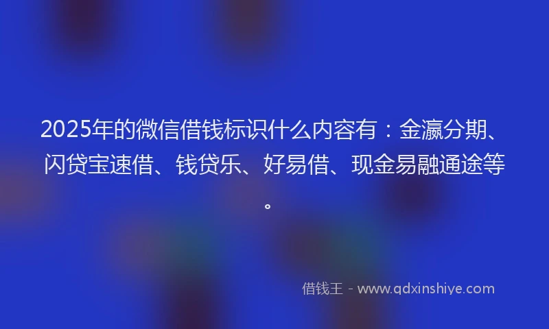 2025年的微信借钱标识什么内容有：金瀛分期、闪贷宝速借、钱贷乐、好易借、现金易融通途等。