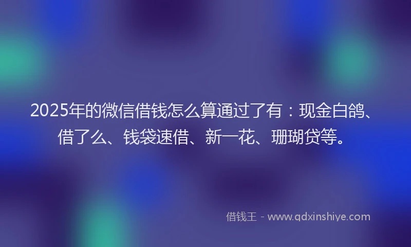 2025年的微信借钱怎么算通过了有：现金白鸽、借了么、钱袋速借、新一花、珊瑚贷等。