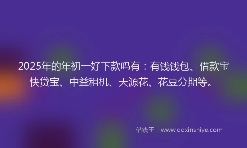2025年的年初一好下款吗有：有钱钱包、借款宝快贷宝、中益租机、天源花、花豆分期等。