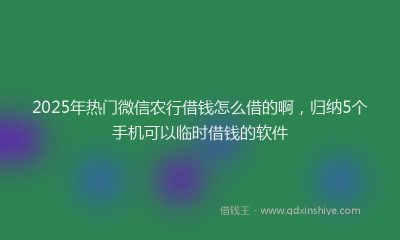 2025年热门微信农行借钱怎么借的啊，归纳5个手机可以临时借钱的软件