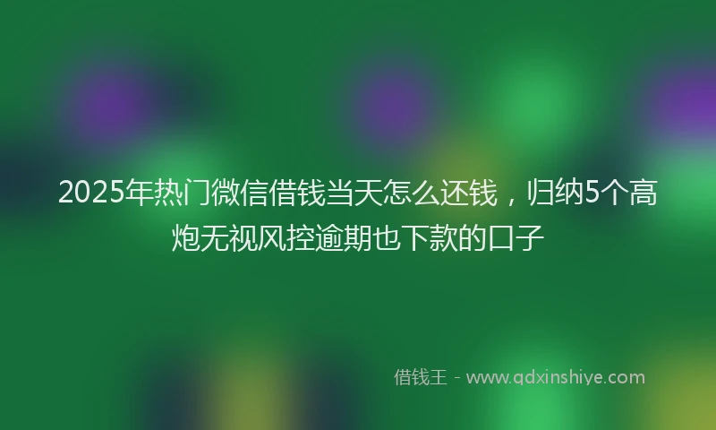 2025年热门微信借钱当天怎么还钱，归纳5个高炮无视风控逾期也下款的口子