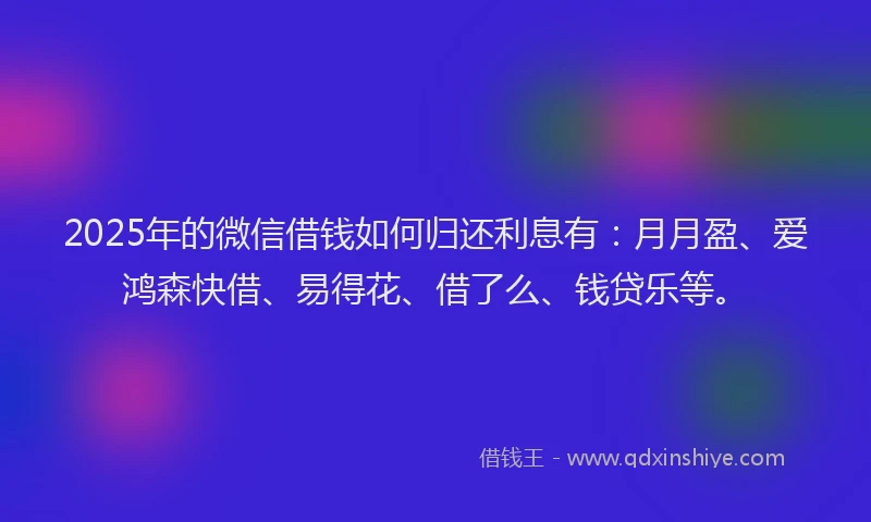 2025年的微信借钱如何归还利息有：月月盈、爱鸿森快借、易得花、借了么、钱贷乐等。
