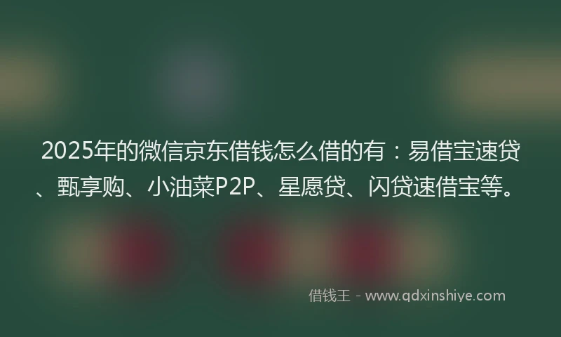 2025年的微信京东借钱怎么借的有：易借宝速贷、甄享购、小油菜P2P、星愿贷、闪贷速借宝等。