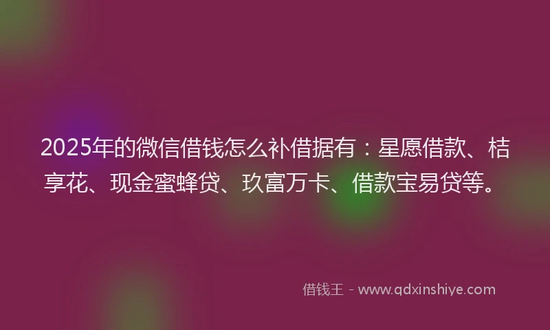 2025年的微信借钱怎么补借据有：星愿借款、桔享花、现金蜜蜂贷、玖富万卡、借款宝易贷等。
