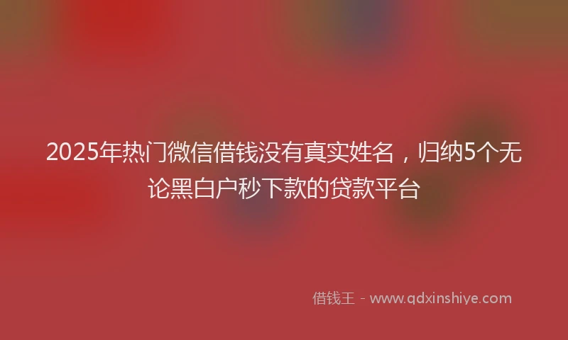 2025年热门微信借钱没有真实姓名，归纳5个无论黑白户秒下款的贷款平台