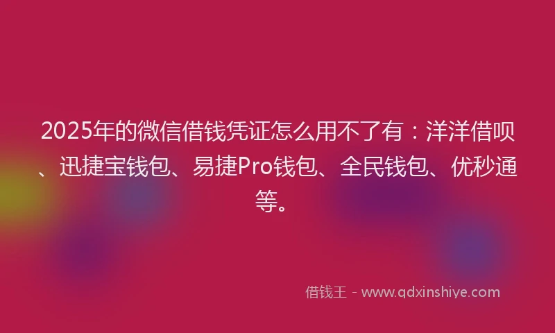 2025年的微信借钱凭证怎么用不了有：洋洋借呗、迅捷宝钱包、易捷Pro钱包、全民钱包、优秒通等。