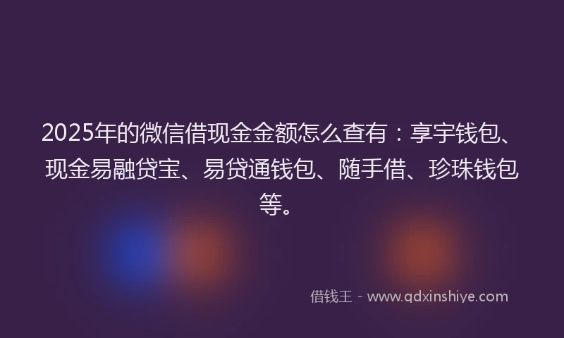 2025年的微信借现金金额怎么查有：享宇钱包、现金易融贷宝、易贷通钱包、随手借、珍珠钱包等。