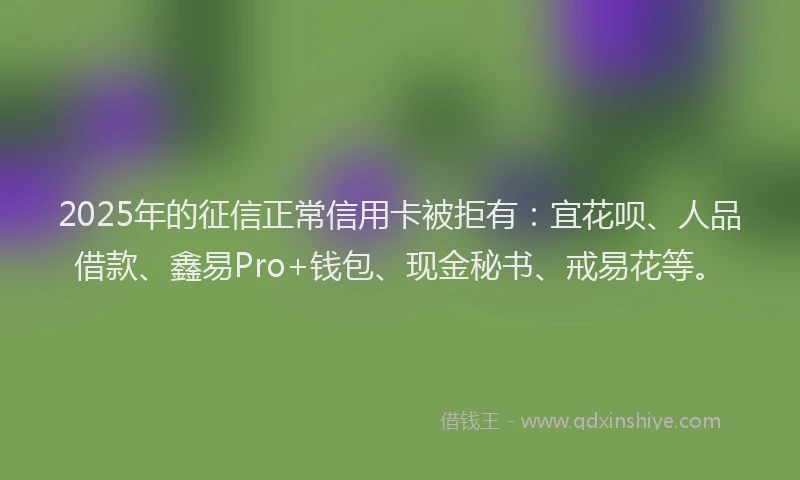 2025年的征信正常信用卡被拒有：宜花呗、人品借款、鑫易Pro+钱包、现金秘书、戒易花等。