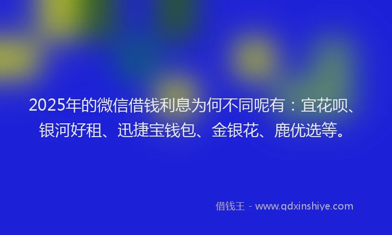 2025年的微信借钱利息为何不同呢有：宜花呗、银河好租、迅捷宝钱包、金银花、鹿优选等。
