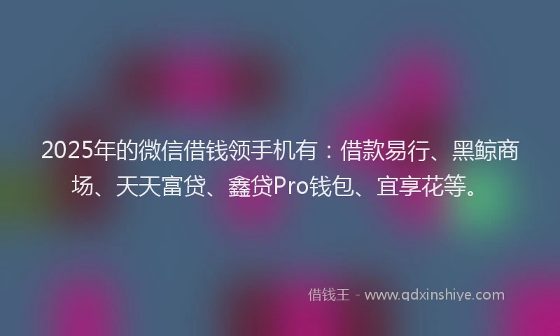 2025年的微信借钱领手机有：借款易行、黑鲸商场、天天富贷、鑫贷Pro钱包、宜享花等。