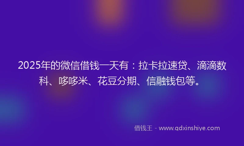 2025年的微信借钱一天有：拉卡拉速贷、滴滴数科、哆哆米、花豆分期、信融钱包等。