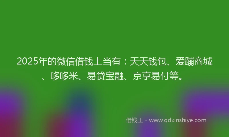 2025年的微信借钱上当有：天天钱包、爱蹦商城、哆哆米、易贷宝融、京享易付等。