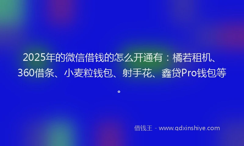 2025年的微信借钱的怎么开通有：橘若租机、360借条、小麦粒钱包、射手花、鑫贷Pro钱包等。