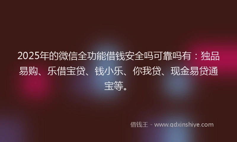 2025年的微信全功能借钱安全吗可靠吗有：独品易购、乐借宝贷、钱小乐、你我贷、现金易贷通宝等。