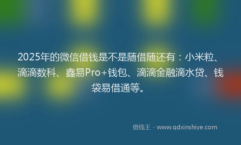 2025年的微信借钱是不是随借随还有：小米粒、滴滴数科、鑫易Pro+钱包、滴滴金融滴水贷、钱袋易借通等。