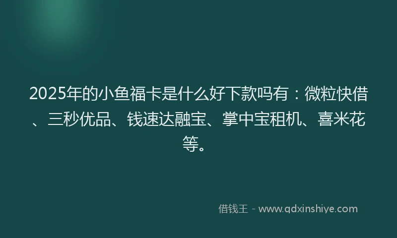 2025年的小鱼福卡是什么好下款吗有：微粒快借、三秒优品、钱速达融宝、掌中宝租机、喜米花等。