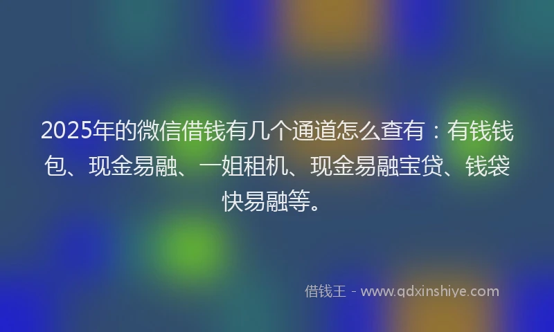 2025年的微信借钱有几个通道怎么查有:有钱钱包、现金易融、一姐租机、现金易融宝贷、钱袋快易融等。