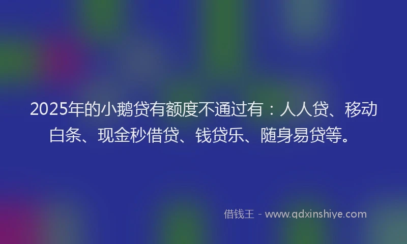 2025年的小鹅贷有额度不通过有：人人贷、移动白条、现金秒借贷、钱贷乐、随身易贷等。