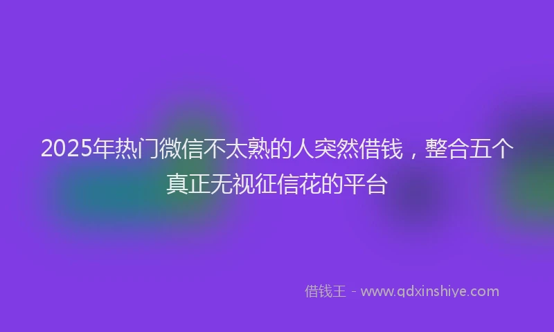 2025年热门微信不太熟的人突然借钱，整合五个真正无视征信花的平台