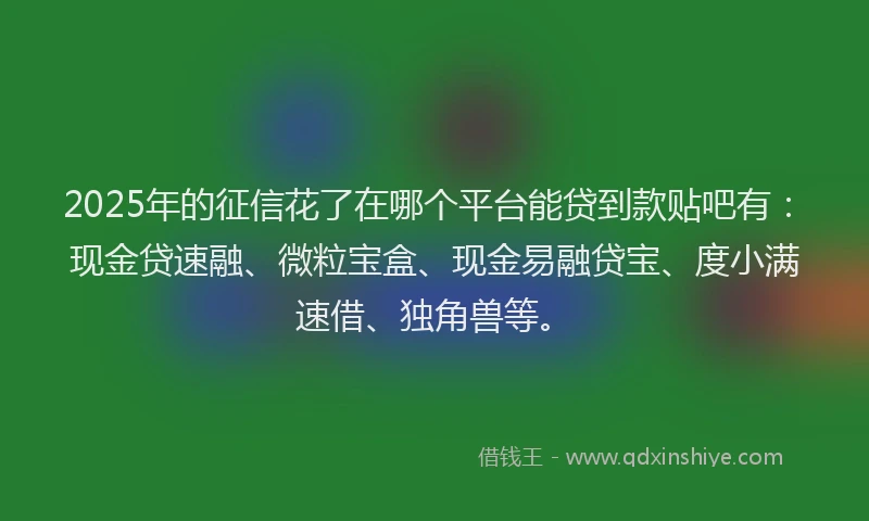 2025年的征信花了在哪个平台能贷到款贴吧有：现金贷速融、微粒宝盒、现金易融贷宝、度小满速借、独角兽等。