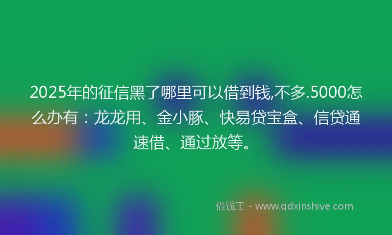 2025年的征信黑了哪里可以借到钱,不多.5000怎么办有：龙龙用、金小豚、快易贷宝盒、信贷通速借、通过放等。