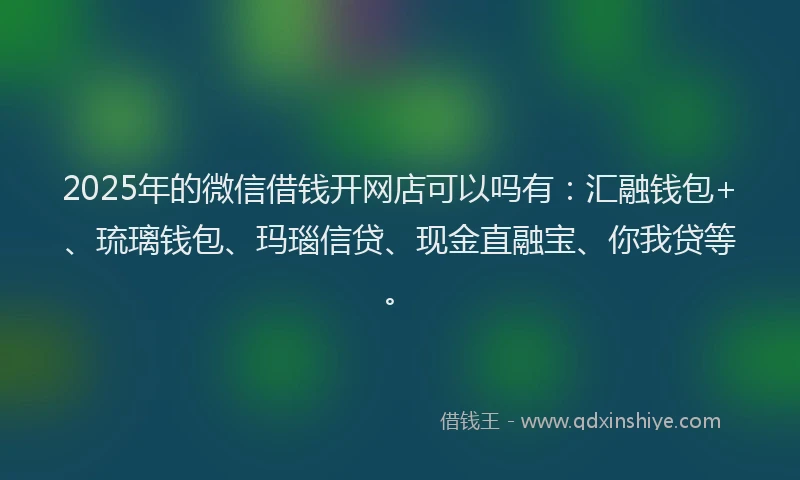 2025年的微信借钱开网店可以吗有：汇融钱包+、琉璃钱包、玛瑙信贷、现金直融宝、你我贷等。