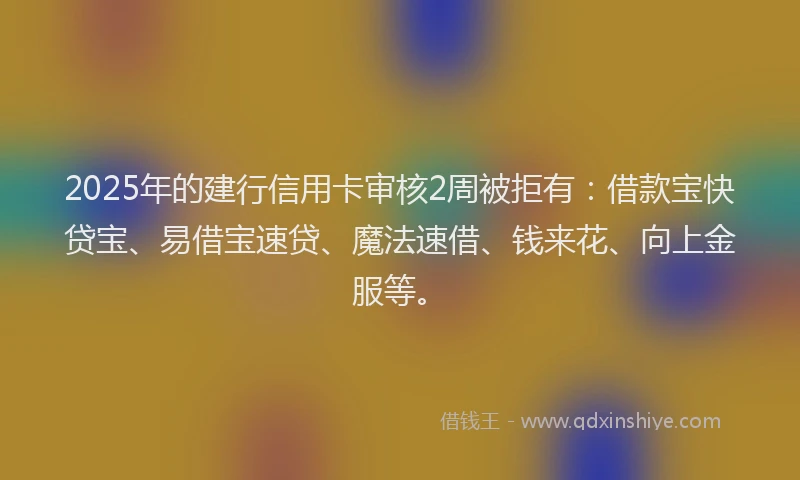 2025年的建行信用卡审核2周被拒有:借款宝快贷宝、易借宝速贷、魔法速借、钱来花、向上金服等。