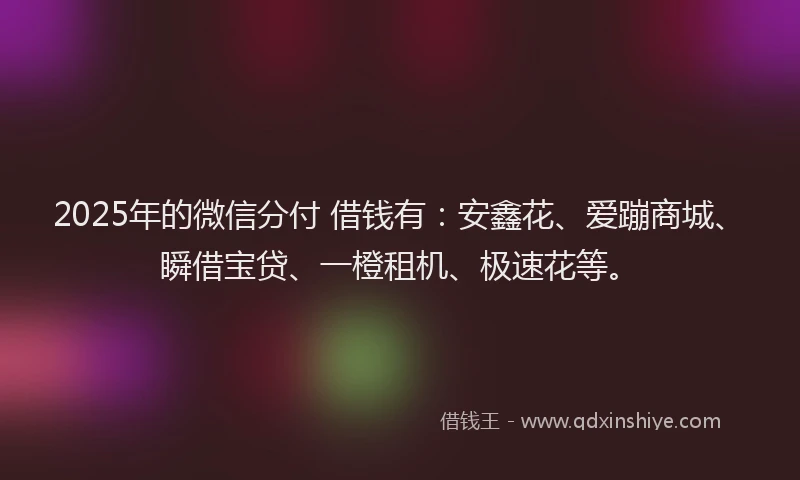 2025年的微信分付 借钱有：安鑫花、爱蹦商城、瞬借宝贷、一橙租机、极速花等。