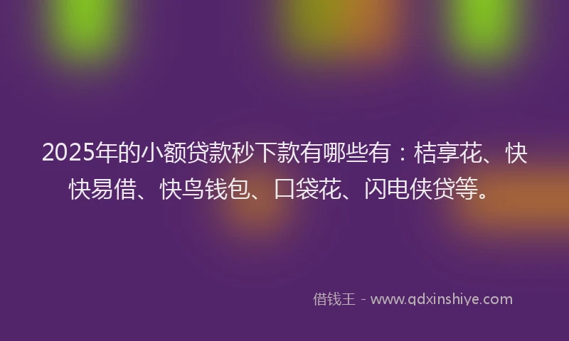 2025年的小额贷款秒下款有哪些有：桔享花、快快易借、快鸟钱包、口袋花、闪电侠贷等。