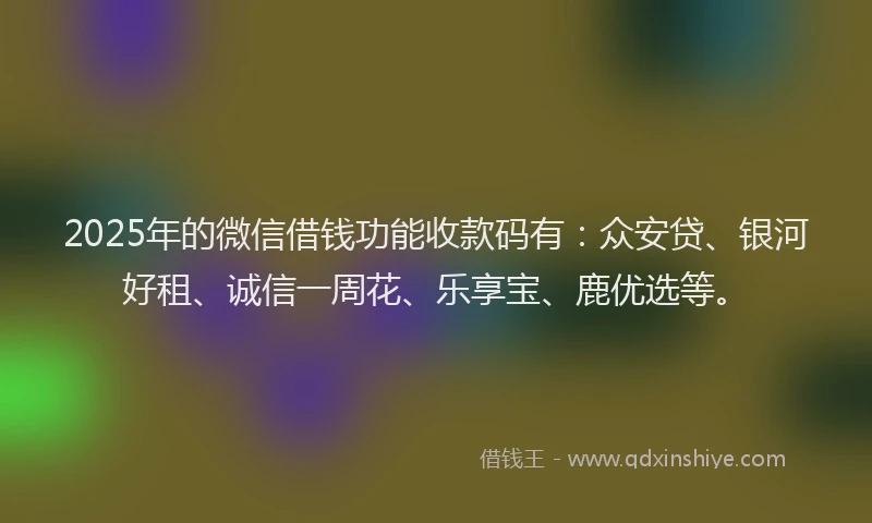 2025年的微信借钱功能收款码有：众安贷、银河好租、诚信一周花、乐享宝、鹿优选等。