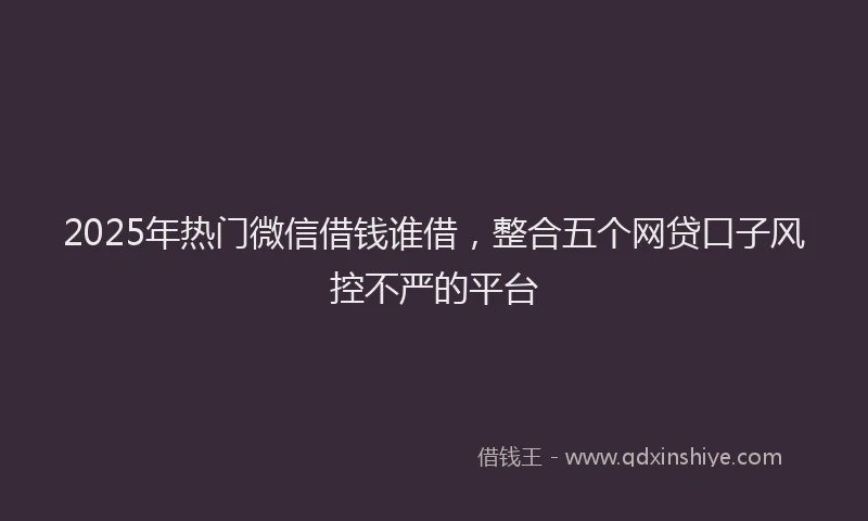 2025年热门微信借钱谁借，整合五个网贷口子风控不严的平台