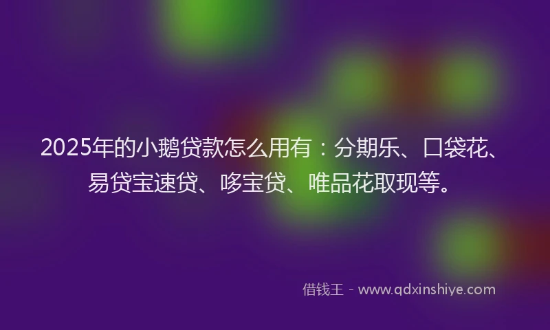 2025年的小鹅贷款怎么用有：分期乐、口袋花、易贷宝速贷、哆宝贷、唯品花取现等。