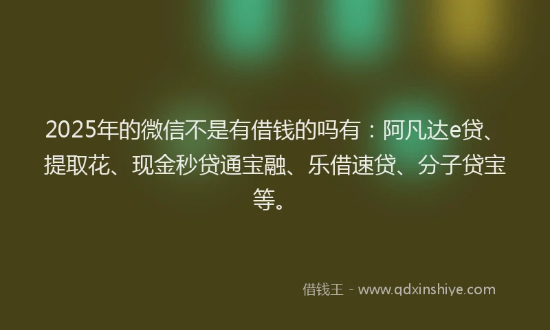 2025年的微信不是有借钱的吗有：阿凡达e贷、提取花、现金秒贷通宝融、乐借速贷、分子贷宝等。
