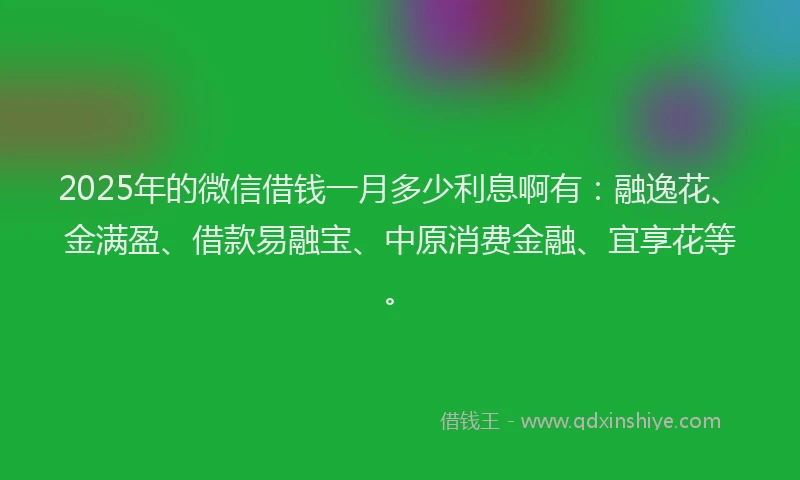 2025年的微信借钱一月多少利息啊有：融逸花、金满盈、借款易融宝、中原消费金融、宜享花等。