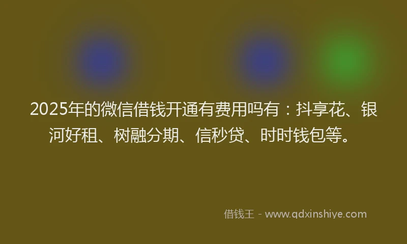 2025年的微信借钱开通有费用吗有：抖享花、银河好租、树融分期、信秒贷、时时钱包等。