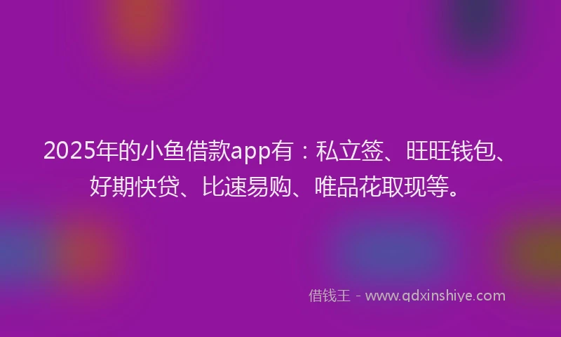 2025年的小鱼借款app有：私立签、旺旺钱包、好期快贷、比速易购、唯品花取现等。